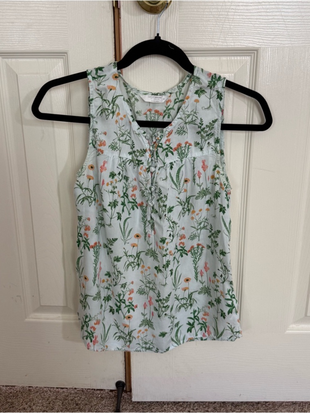 Lucky Brand Floral Sleeveless Blouse XS Boho Button Front Top
